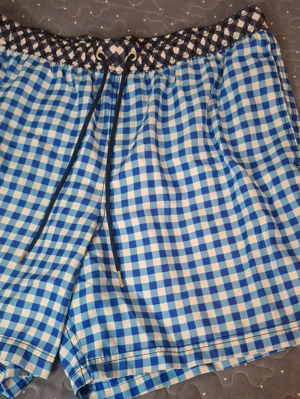 Lands' End Draper James Blue & White Gingham Swim Shorts size Large